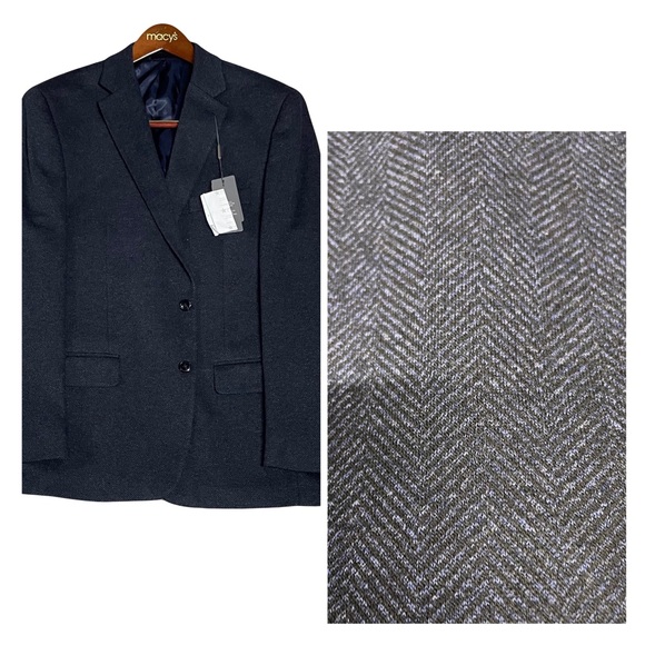 Michael Kors Mens Classic Fit  Herringbone Sport Coat Navy Blue Blazer 44R New - Picture 1 of 4